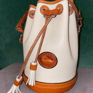 Dooney & Bourke drawstring Cream and Tan Crossbody Bag Genuine Leather